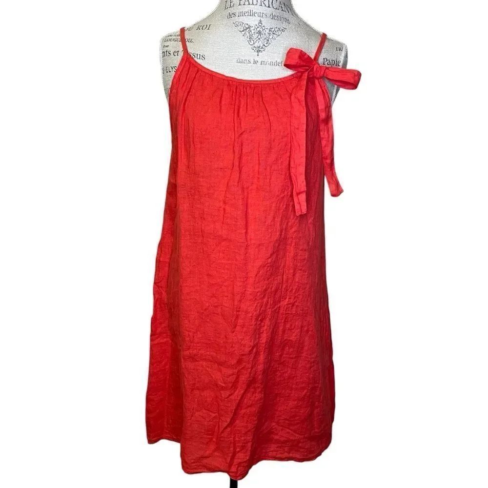 NWT Lungo L’arno Sleeveless Linen Dress with Bow Detail Size Medium Poppy